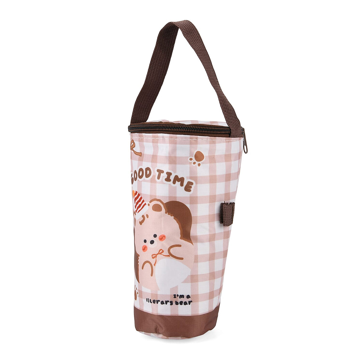 Cute Cartoon Print Insulated Tumbler Travel Mug Bag with Handle &amp; Straw Hole - Coffee &amp; White V32513555 0