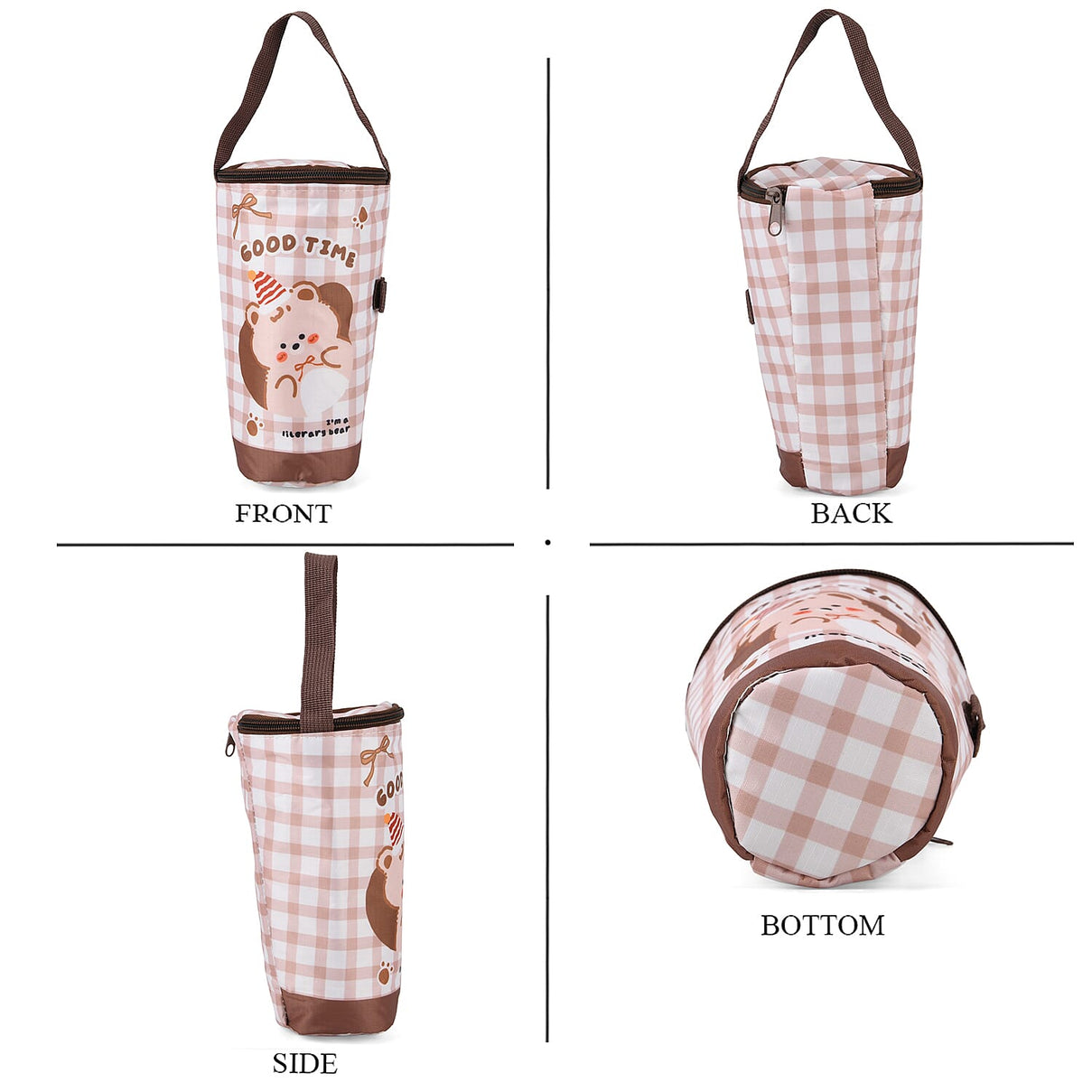 Cute Cartoon Print Insulated Tumbler Travel Mug Bag with Handle &amp; Straw Hole - Coffee &amp; White V32513555 3