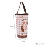 Cute Cartoon Print Insulated Tumbler Travel Mug Bag with Handle & Straw Hole - Coffee & White