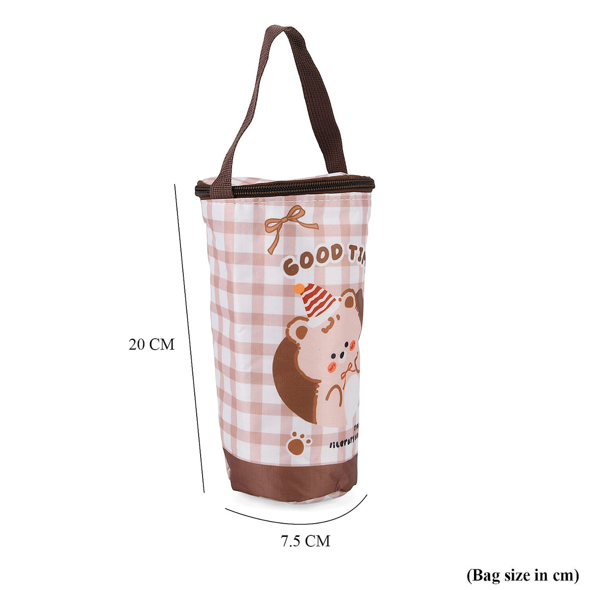 Cute Cartoon Print Insulated Tumbler Travel Mug Bag with Handle &amp; Straw Hole - Coffee &amp; White V32513555 5