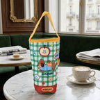 Cute Cartoon Print Insulated Tumbler Travel Mug Bag with Handle & Straw Hole - Multi Colour
