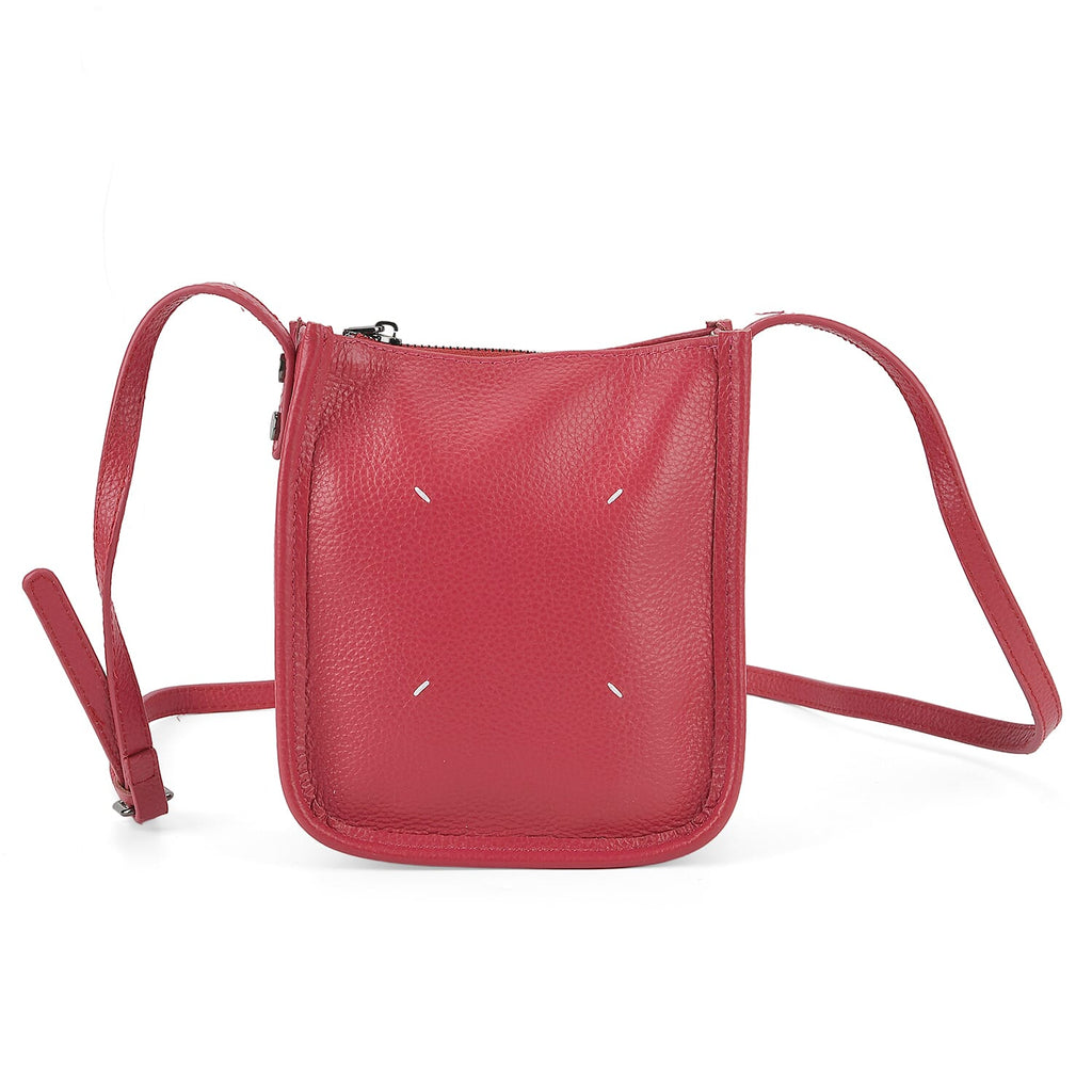 Genuine Leather Crossbody Bag - Fuchsia