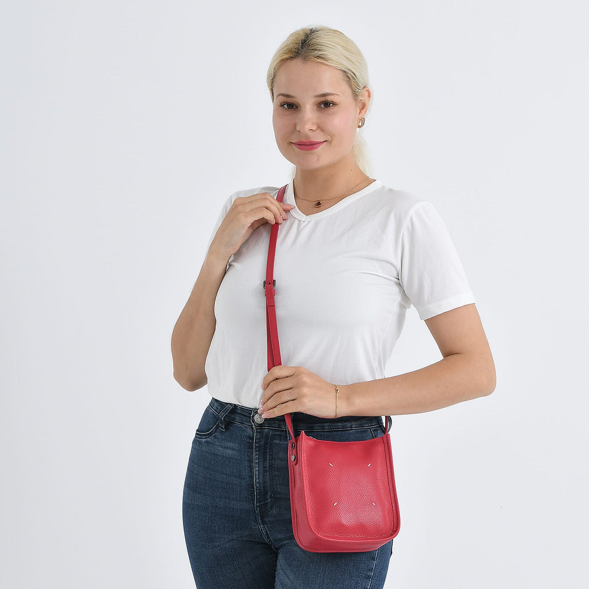 Genuine Leather Crossbody Bag - Fuchsia V32513559 3