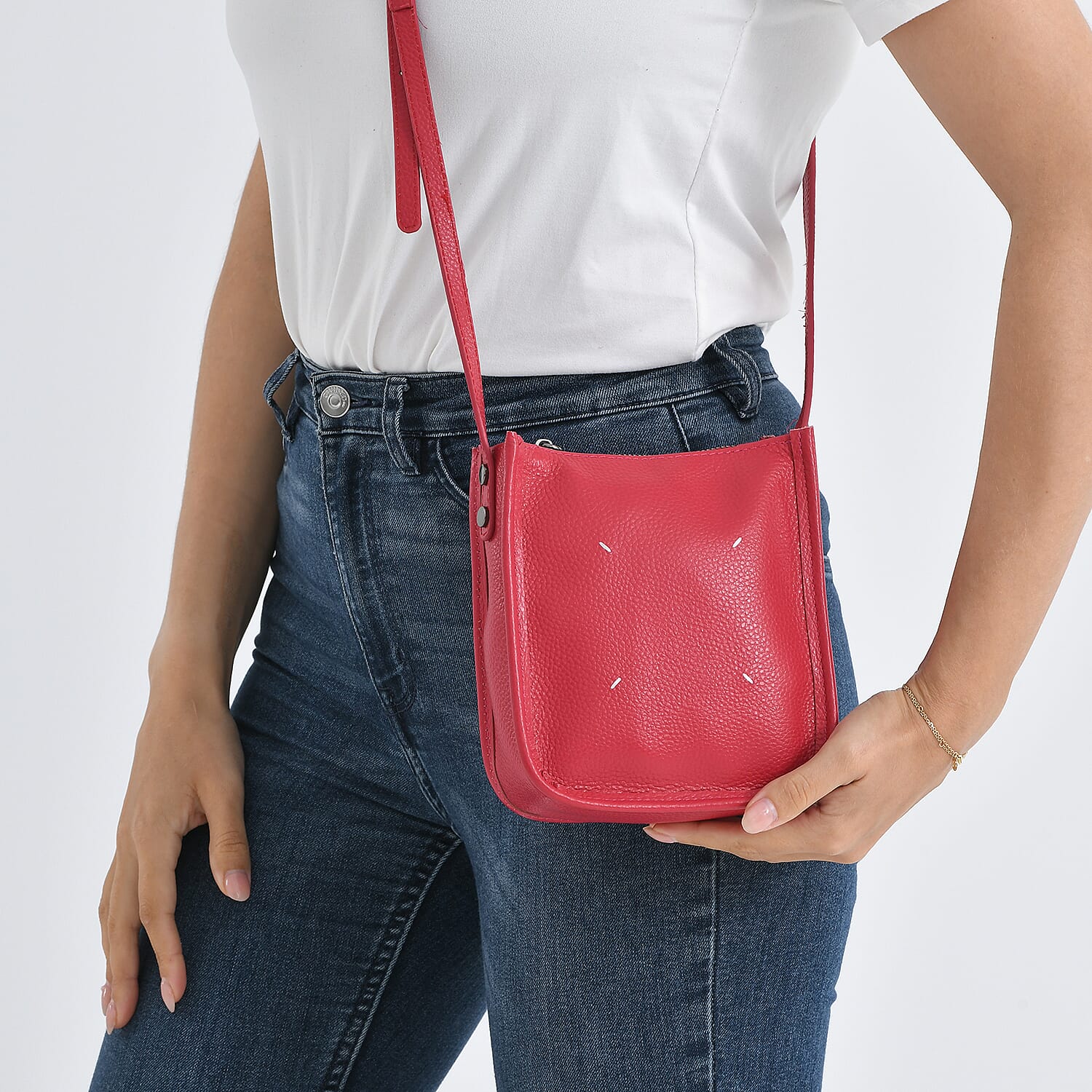 Genuine Leather Crossbody Bag - Fuchsia V32513559 4