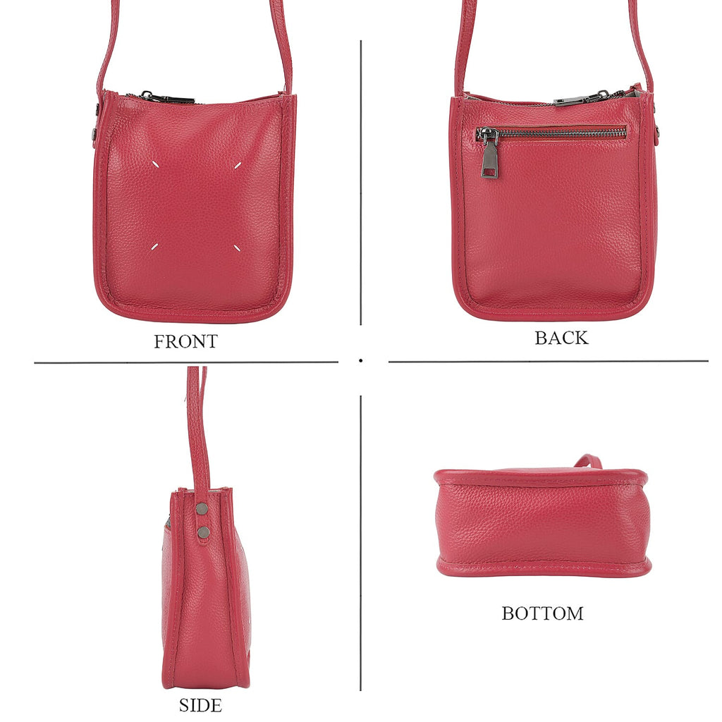 Genuine Leather Crossbody Bag - Fuchsia