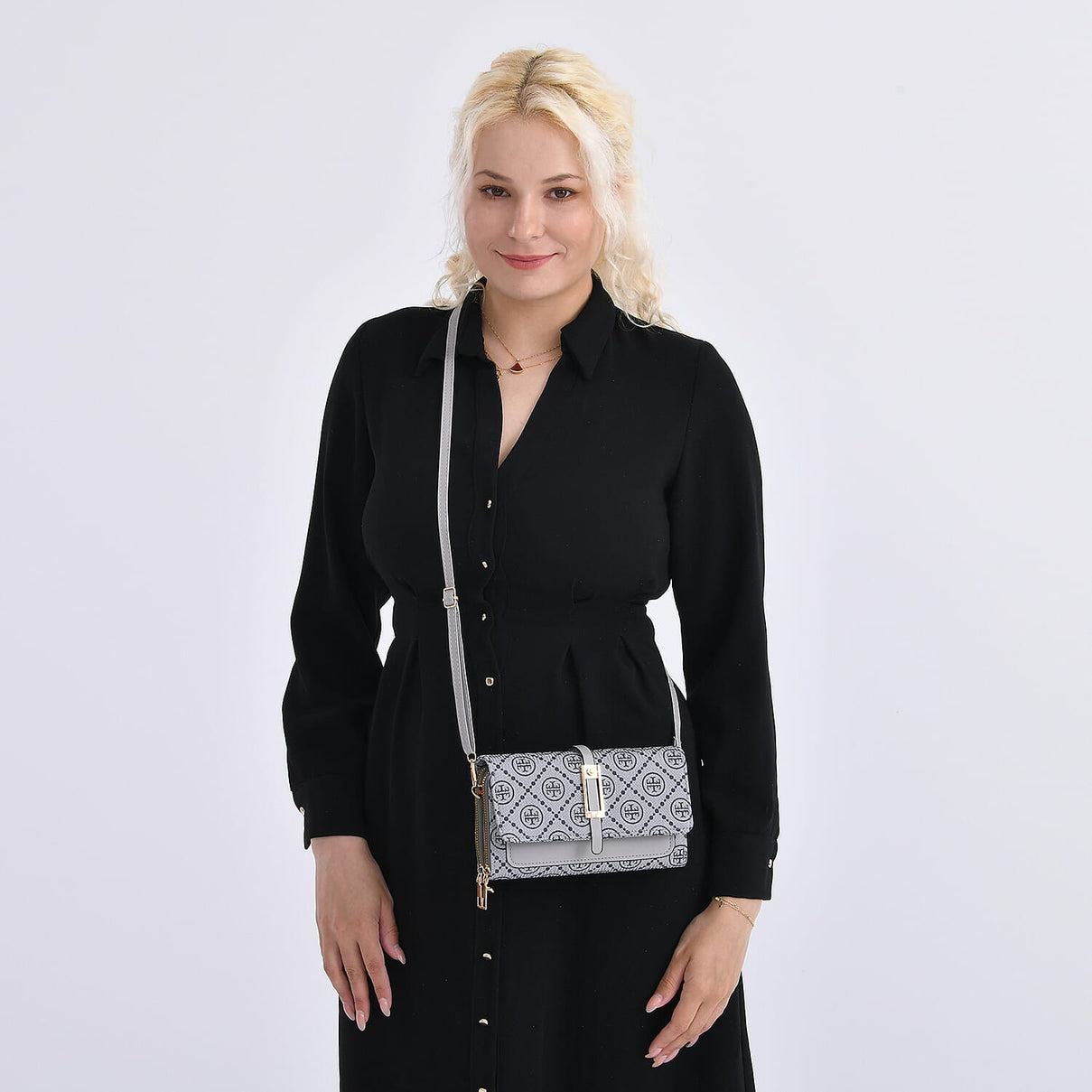 Monogram Pattern Crossbody Bag - Grey 8046688 2