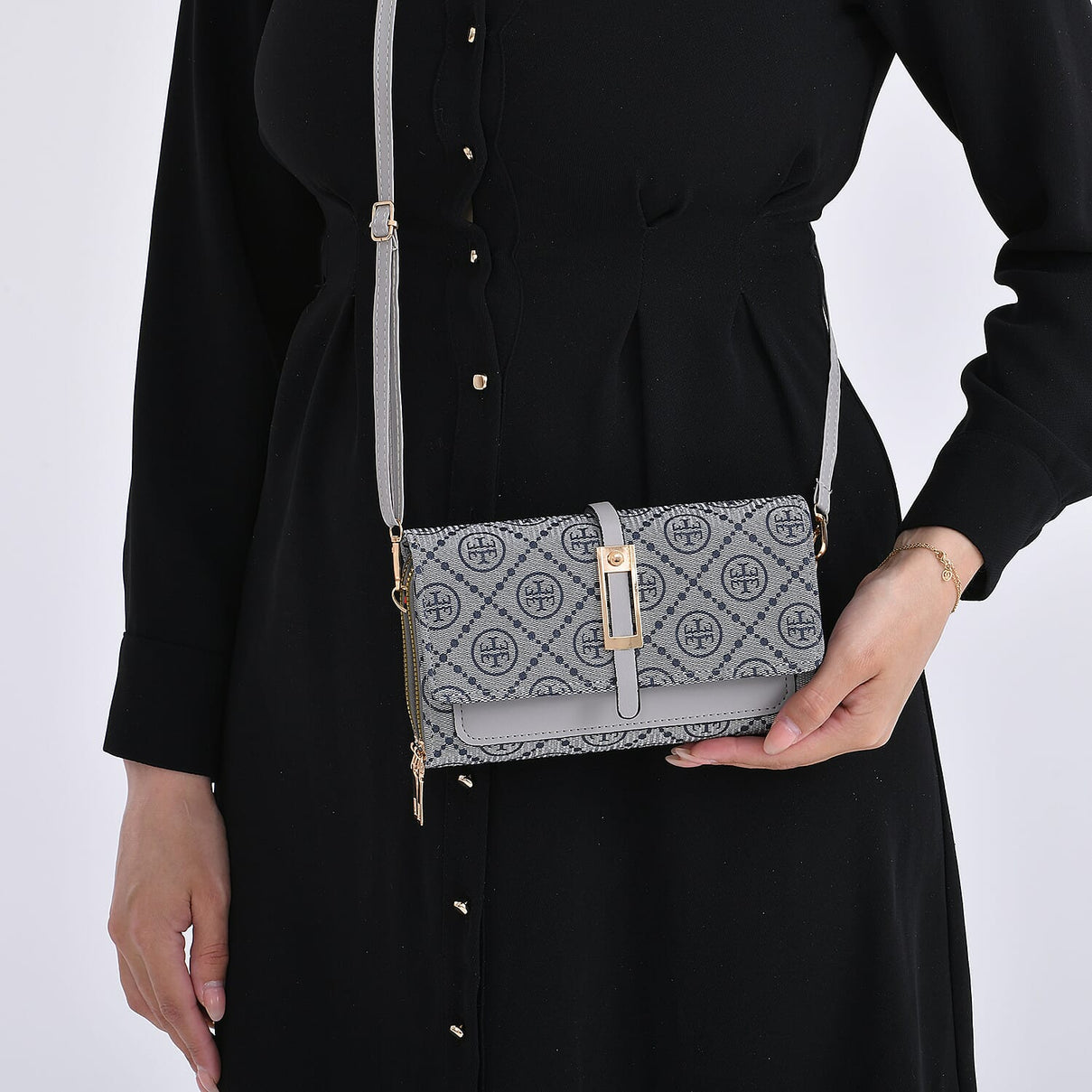 Monogram Pattern Crossbody Bag - Grey 8046688 3