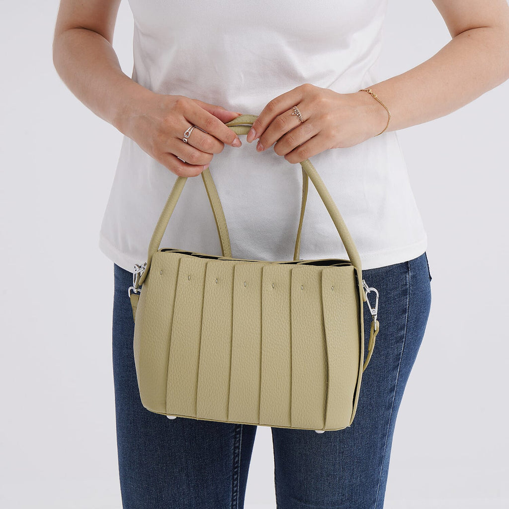 Crossbody Bag with Pleated Design & Top Handle - Green