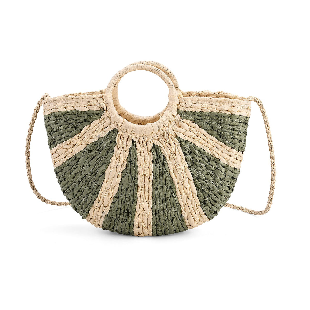 Retro Semi-circle Stripe Straw Beach Handbag - Green 8044569 0