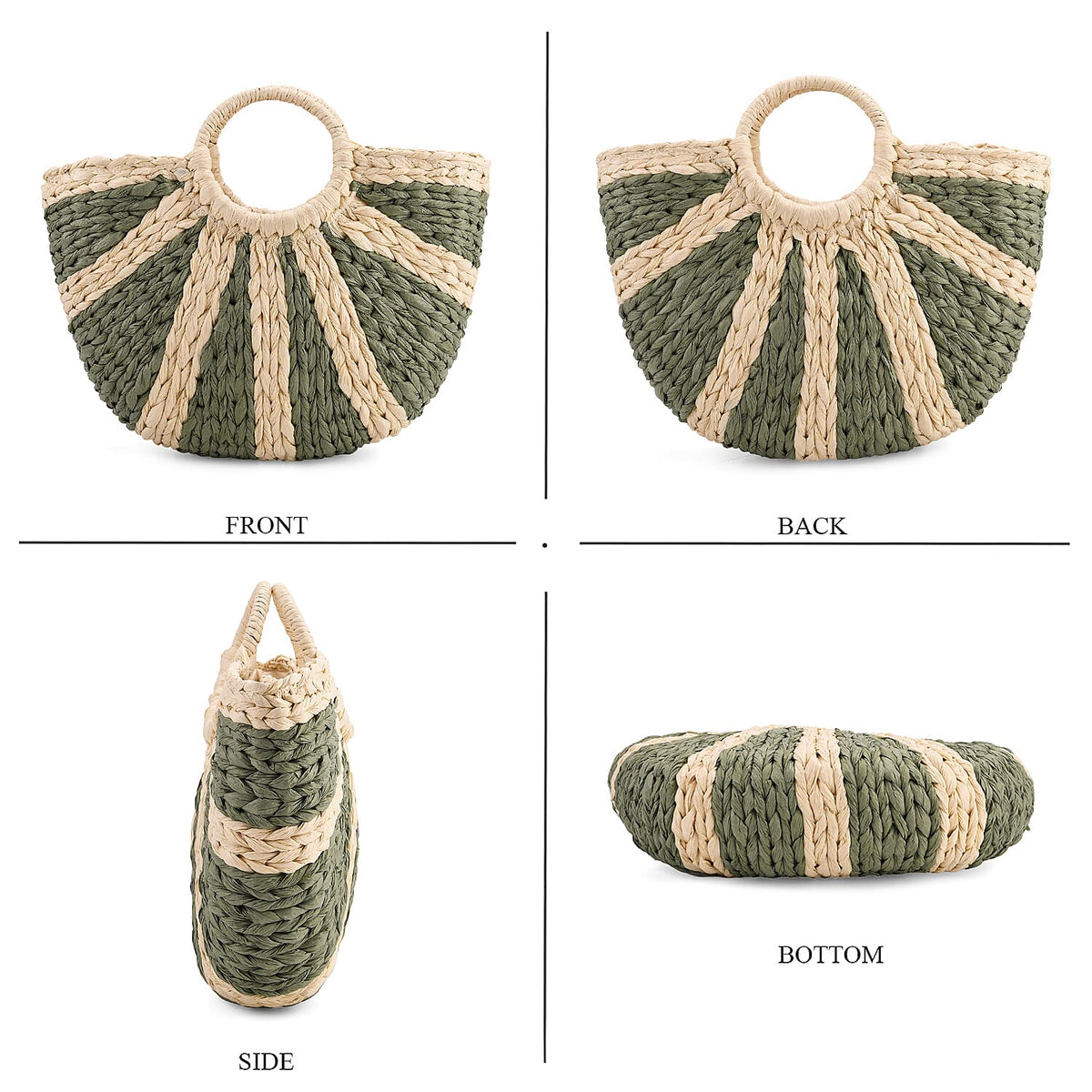 Retro Semi-circle Stripe Straw Beach Handbag - Green 8044569 4