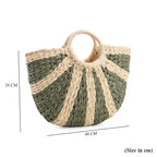 Retro Semi-circle Stripe Straw Beach Handbag - Green
