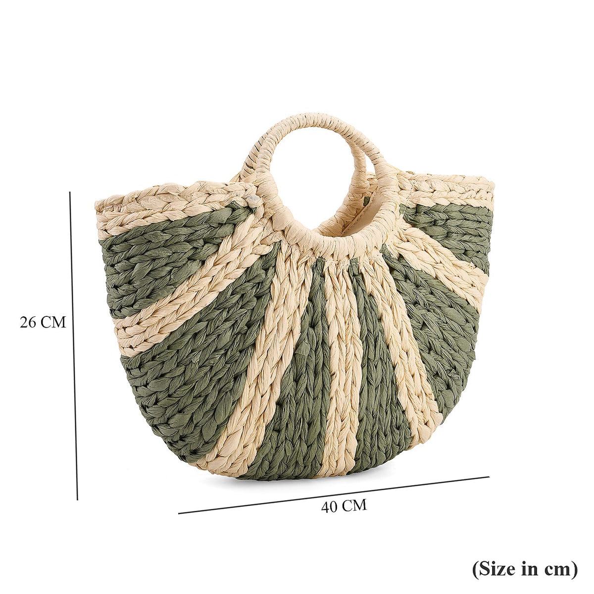 Retro Semi-circle Stripe Straw Beach Handbag - Green 8044569 7