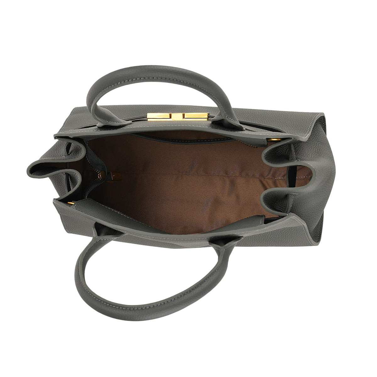Genuine Leather Structured Top Handle Handbag with Gold Clasp &amp; Shoulder Strap - Green 8163417 5