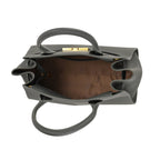 Genuine Leather Structured Top Handle Handbag with Gold Clasp & Shoulder Strap - Green