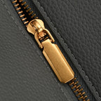 Genuine Leather Structured Top Handle Handbag with Gold Clasp & Shoulder Strap - Green