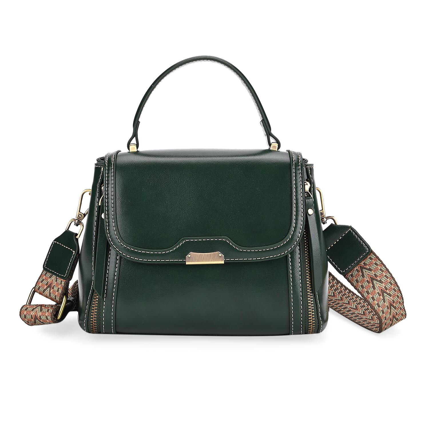 Genuine Leather Top Handle Satchel Bag with Adjustable Long Shoulder Straps - Dark Green 8164097 0