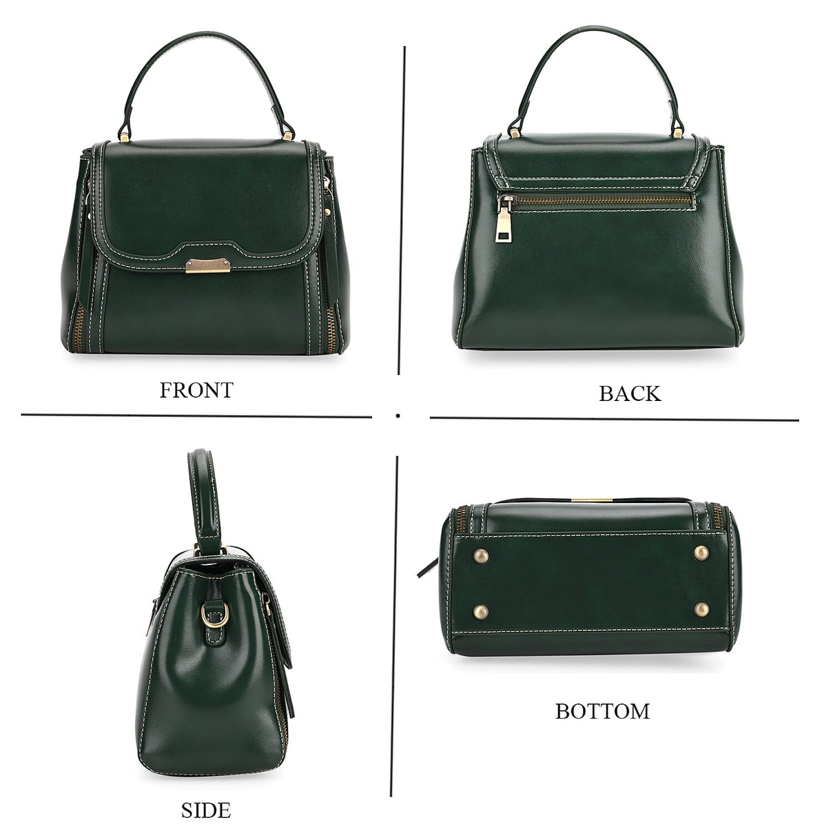 Genuine Leather Top Handle Satchel Bag with Adjustable Long Shoulder Straps - Dark Green 8164097 4