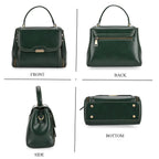 Genuine Leather Top Handle Satchel Bag with Adjustable Long Shoulder Straps - Dark Green