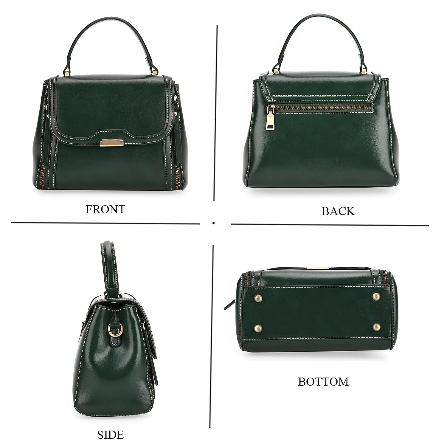 Genuine Leather Top Handle Satchel Bag with Adjustable Long Shoulder Straps - Dark Green 8164097 4