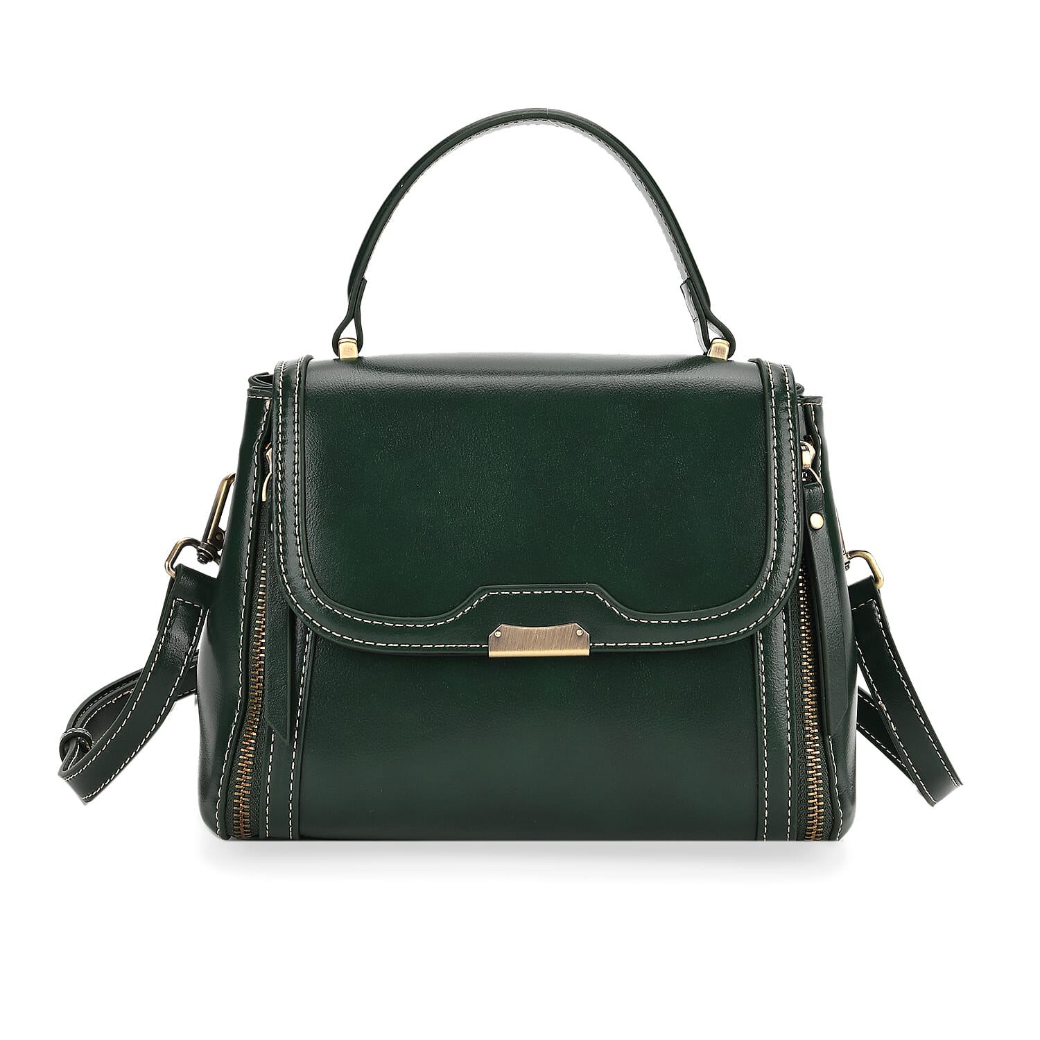 Genuine Leather Top Handle Satchel Bag with Adjustable Long Shoulder Straps - Dark Green 8164097 5