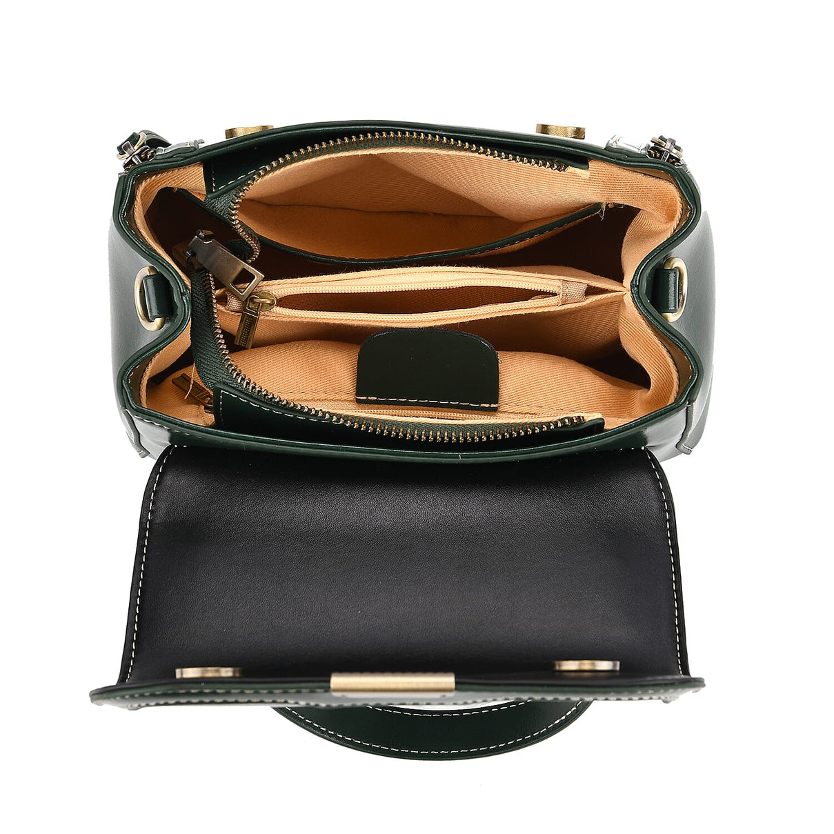 Genuine Leather Top Handle Satchel Bag with Adjustable Long Shoulder Straps - Dark Green 8164097 6