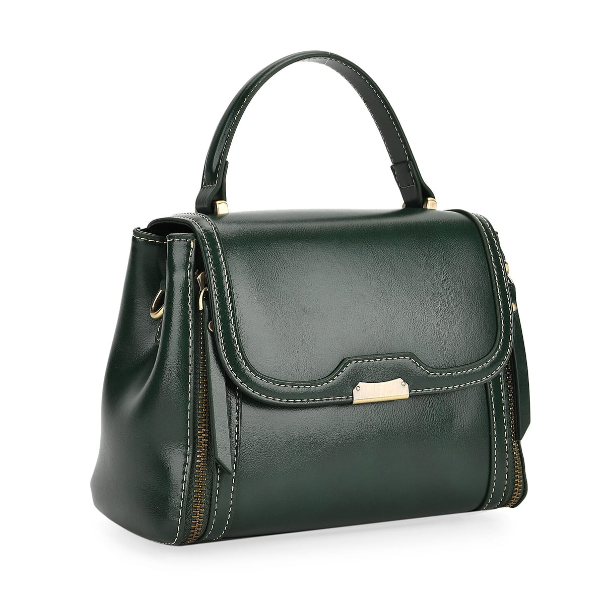 Genuine Leather Top Handle Satchel Bag with Adjustable Long Shoulder Straps - Dark Green 8164097 8