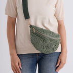 Crochet Crescent Sling Bag with Adjustable Strap - Green