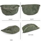 Crochet Crescent Sling Bag with Adjustable Strap - Green