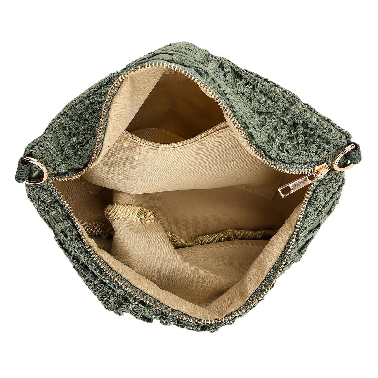 Crochet Crescent Sling Bag with Adjustable Strap - Green V32372705 5