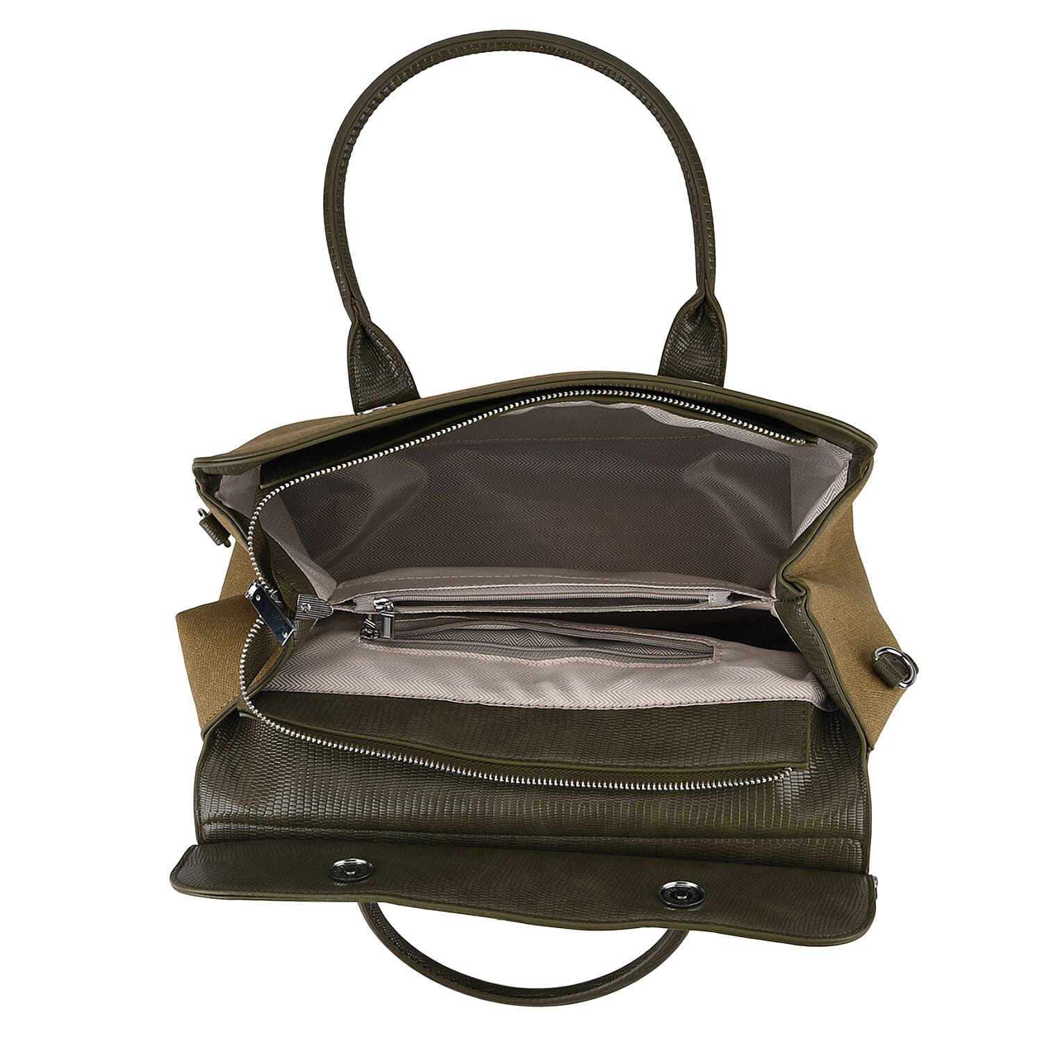 Elegant Herringbone Lined Satchel Handbag with Adjustable Strap - Olive Green 8413843 6