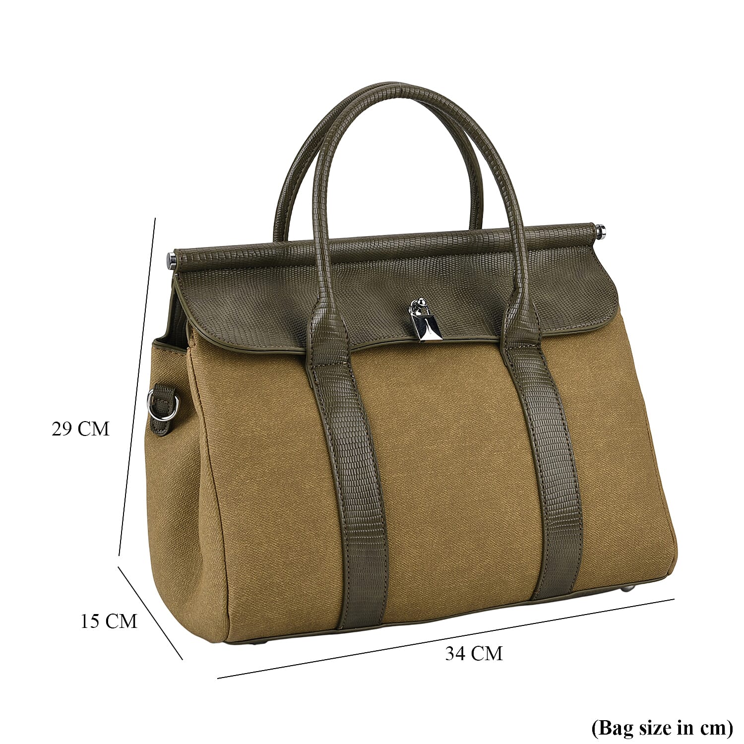 Elegant Herringbone Lined Satchel Handbag with Adjustable Strap - Olive Green 8413843 8