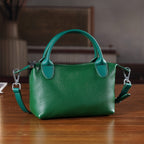 Designer Inspired Genuine Leather Mini Crossbody Bag Wth Top Handle (Size - One Size) - Green