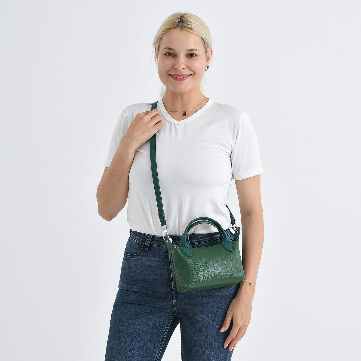 Designer Inspired Genuine Leather Mini Crossbody Bag Wth Top Handle (Size - One Size) - Green V32579865 3