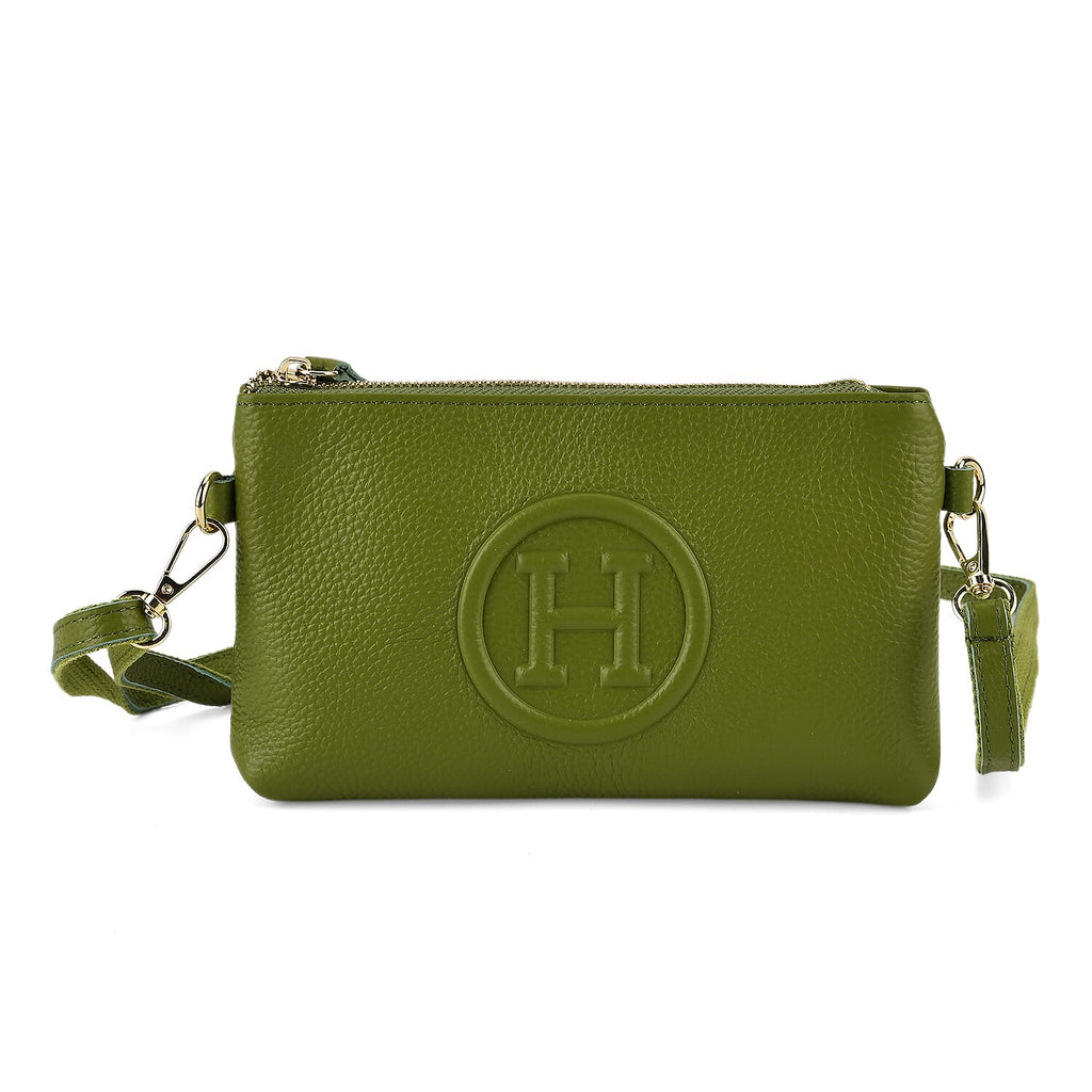THE LUXURY TO OWN - Designer Inspired 100% Premium Genuine Leather Embossed Crossbody Bag - Green