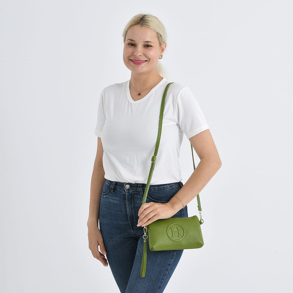THE LUXURY TO OWN - Designer Inspired 100% Premium Genuine Leather Embossed Crossbody Bag - Green