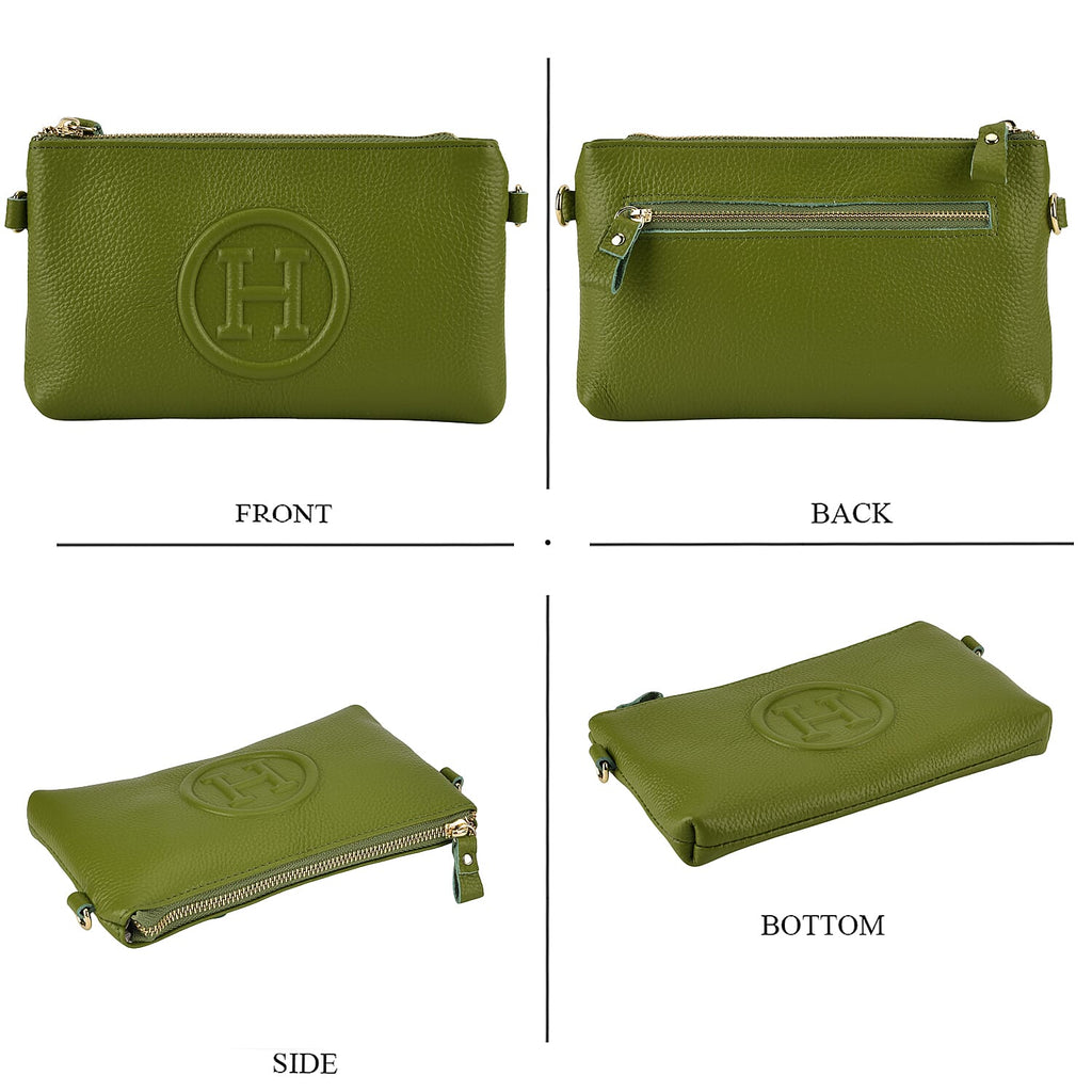 THE LUXURY TO OWN - Designer Inspired 100% Premium Genuine Leather Embossed Crossbody Bag - Green