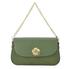 Designer Inspired - Convertible Clutch & Baguette Shoulder Bag with Chain Strap - Pine Green