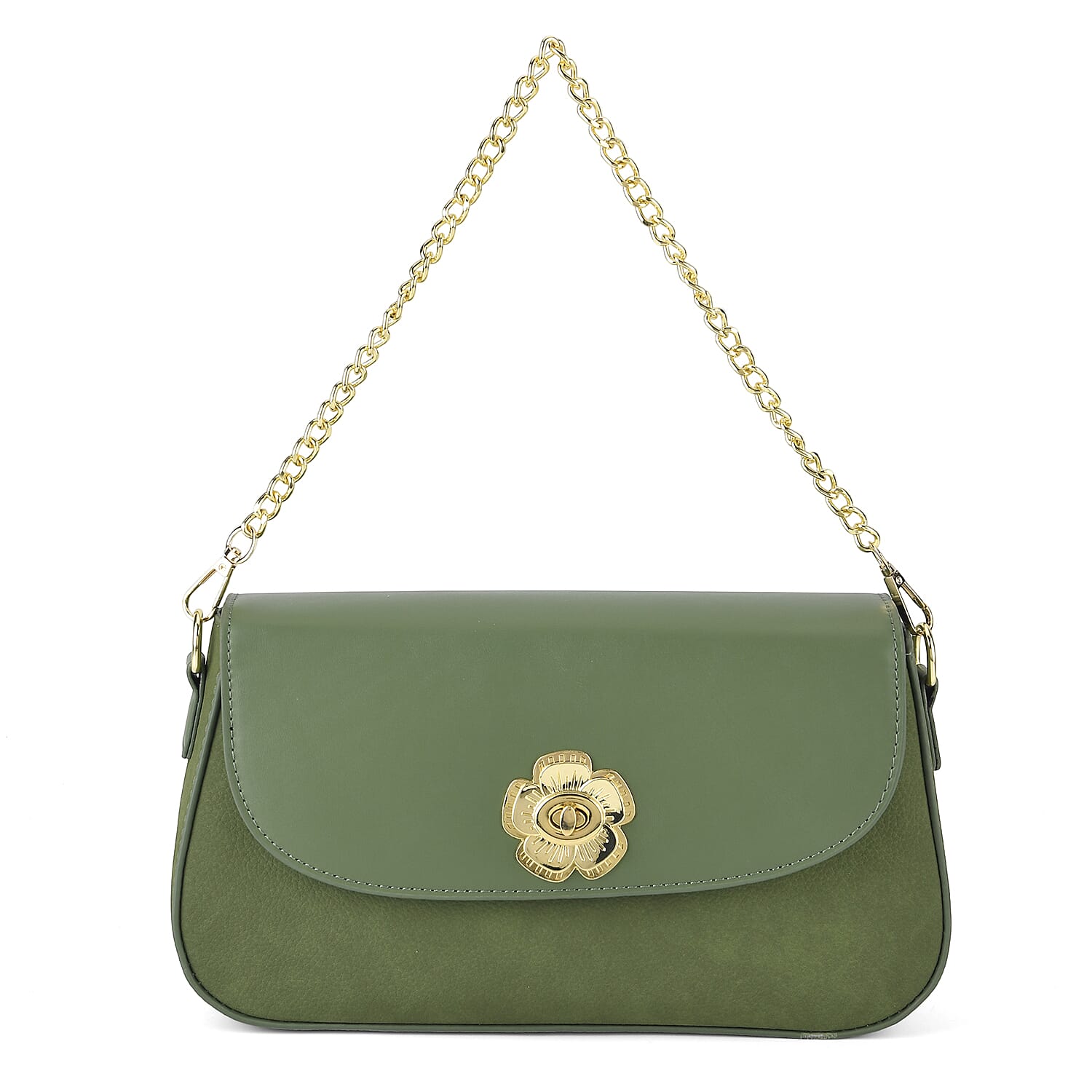 Designer Inspired - Convertible Clutch &amp; Baguette Shoulder Bag with Chain Strap - Pine Green V32537522 0