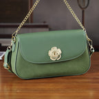 Designer Inspired - Convertible Clutch & Baguette Shoulder Bag with Chain Strap - Pine Green