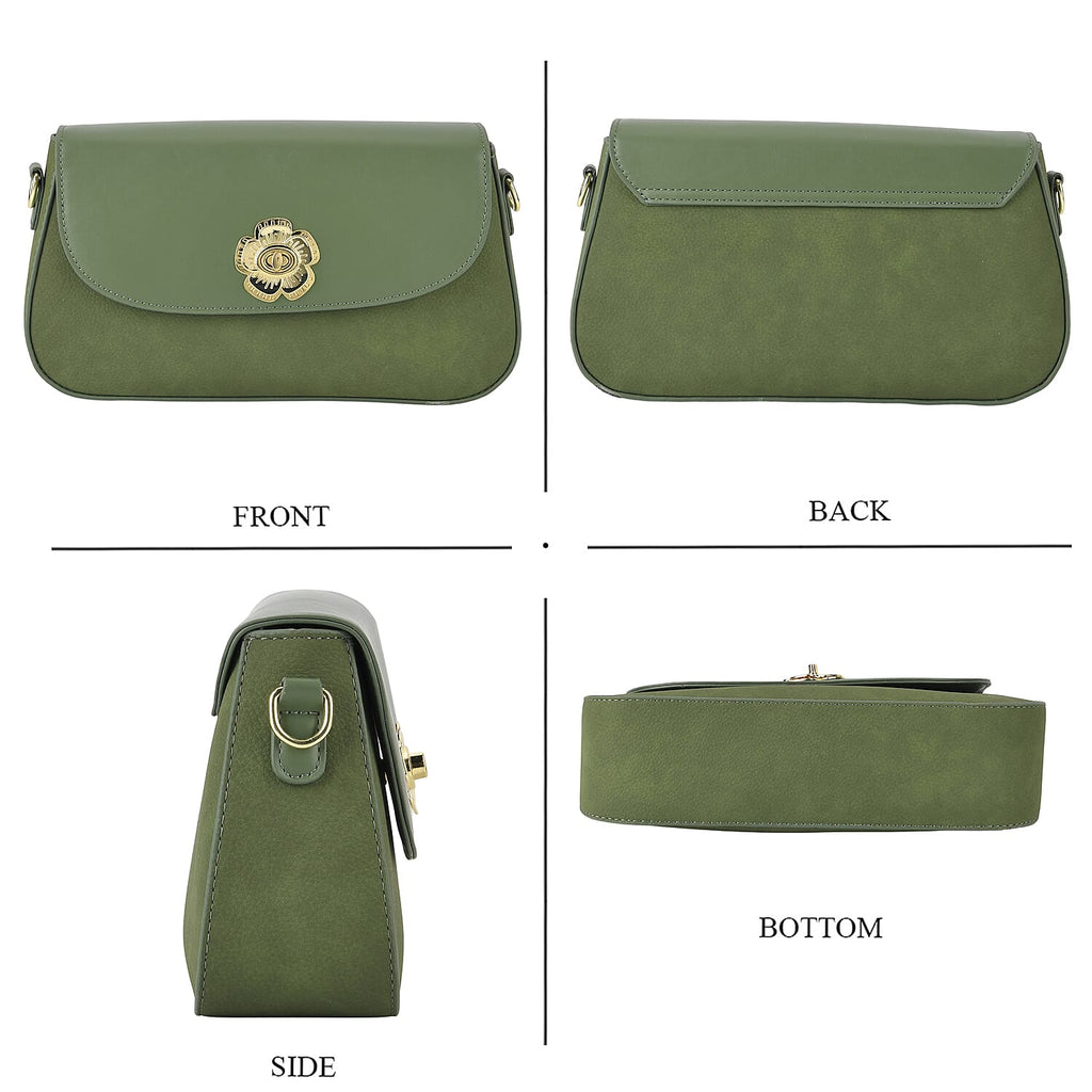 Designer Inspired - Convertible Clutch & Baguette Shoulder Bag with Chain Strap - Pine Green