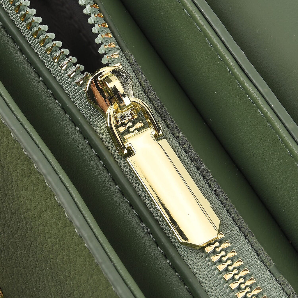 Designer Inspired - Convertible Clutch & Baguette Shoulder Bag with Chain Strap - Pine Green