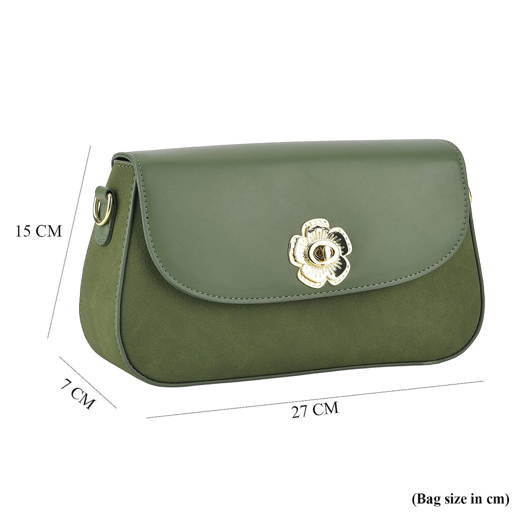 Designer Inspired - Convertible Clutch & Baguette Shoulder Bag with Chain Strap - Pine Green