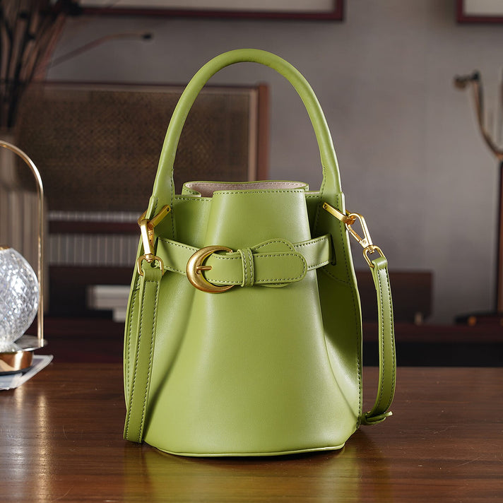 Designer Inspired Finest Italian Leather Bucket Bag with Internal Drawstring Pouch &amp; Shoulder Strap - Off White 8479760 2