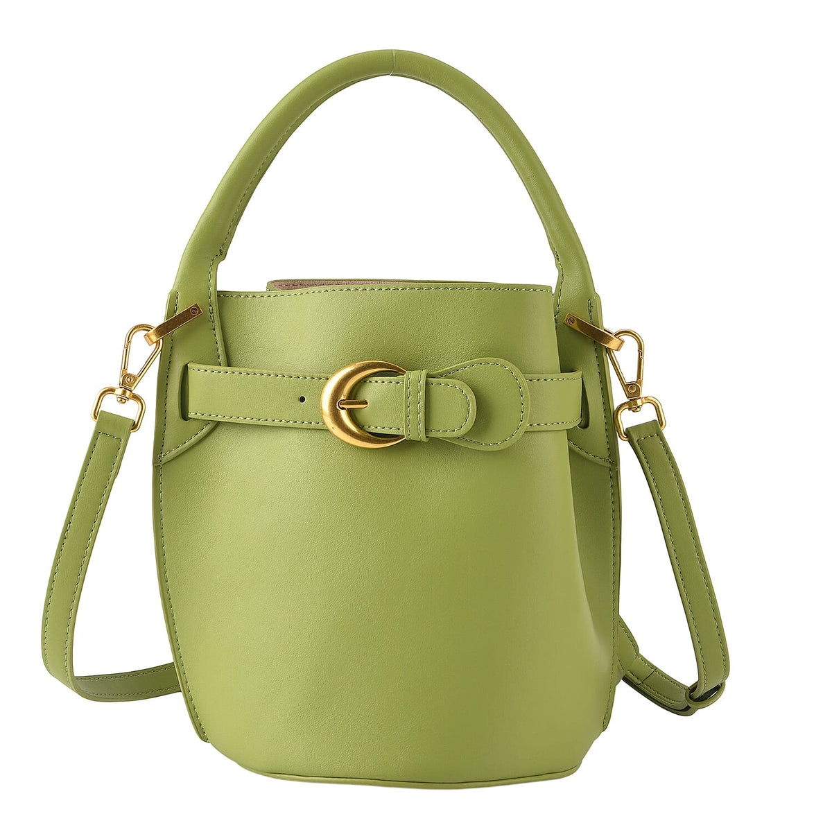 Designer Inspired Finest Italian Leather Bucket Bag with Internal Drawstring Pouch &amp; Shoulder Strap - Green 8479761 5