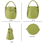 Designer Inspired Genuine Leather Bucket Bag with Internal Drawstring Pouch & Shoulder Strap - Green