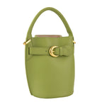 Designer Inspired Genuine Leather Bucket Bag with Internal Drawstring Pouch & Shoulder Strap - Green