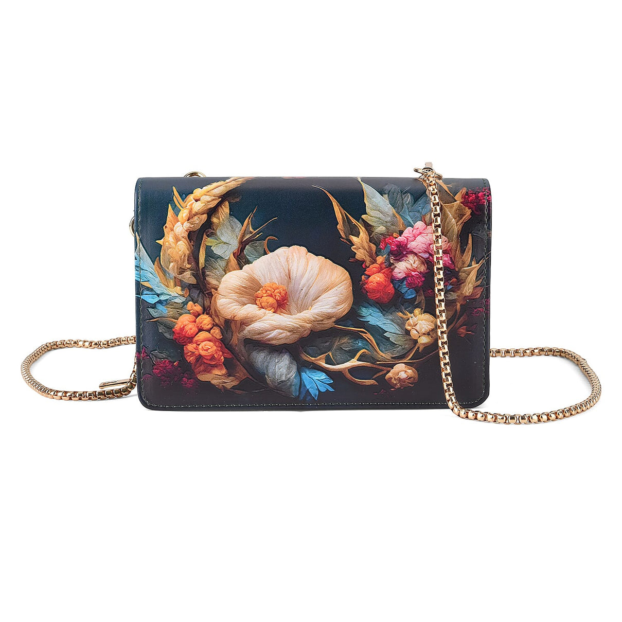 Designer-Inspired RFID-Protected Flower Print Shoulder Bag with a Magnetic Detachable Wallet - Chain Strap included  - Cornish Floral V32519683 0