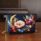 Designer-Inspired RFID-Protected Flower Print Shoulder Bag with a Magnetic Detachable Wallet - Chain Strap included  - Cornish Floral