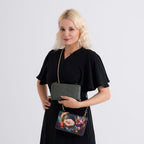 Designer-Inspired RFID-Protected Flower Print Shoulder Bag with a Magnetic Detachable Wallet - Chain Strap included  - Cornish Floral