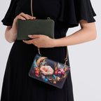 Designer-Inspired RFID-Protected Flower Print Shoulder Bag with a Magnetic Detachable Wallet - Chain Strap included  - Cornish Floral